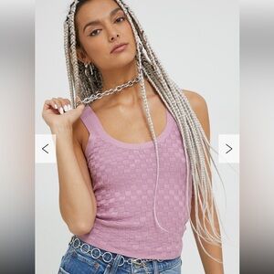 Abercrombie & Fitch Checkered Slim Scoopneck Tank in Purple size Medium